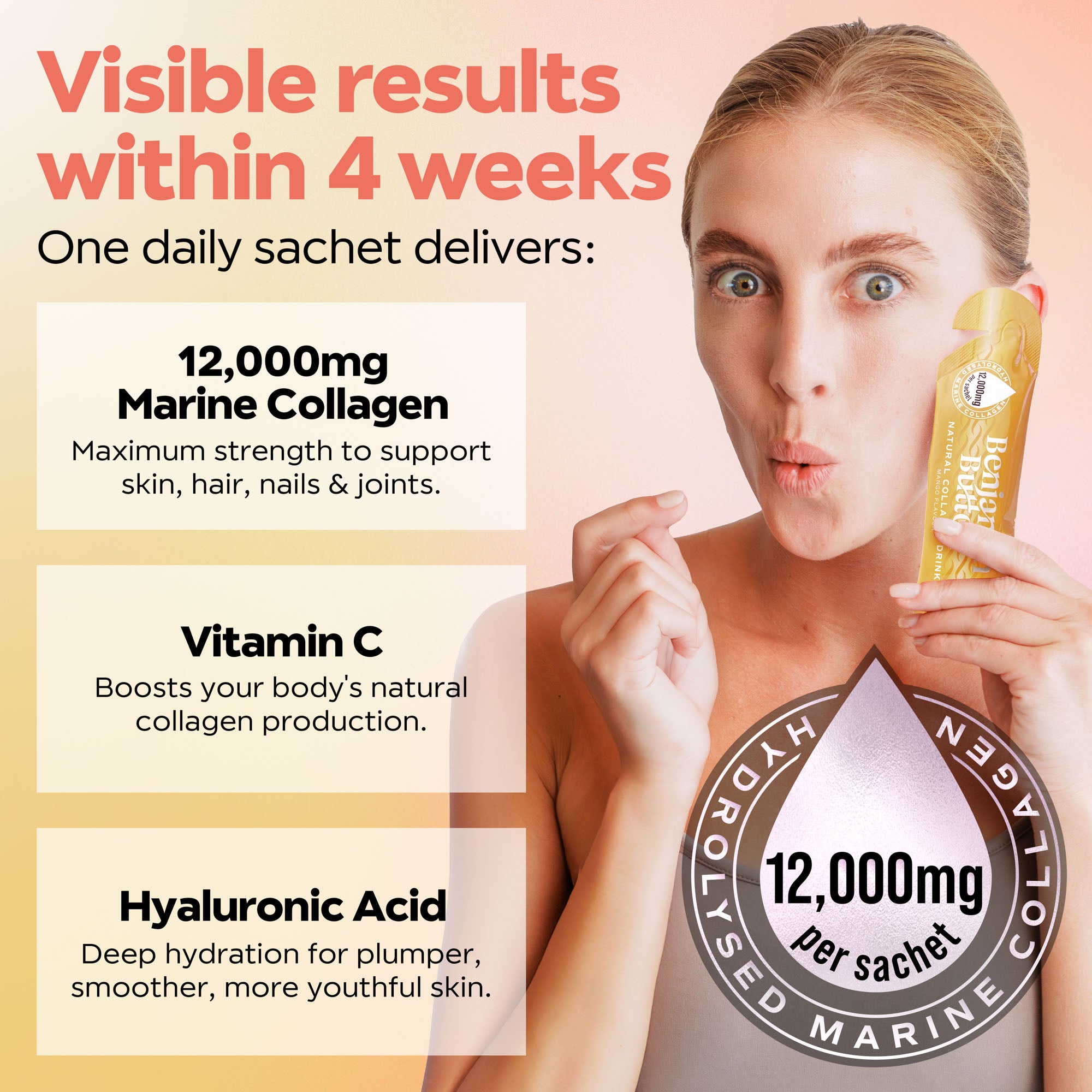 14x Sachets Líquidos de Colágeno Marino de Mango 12,000mg