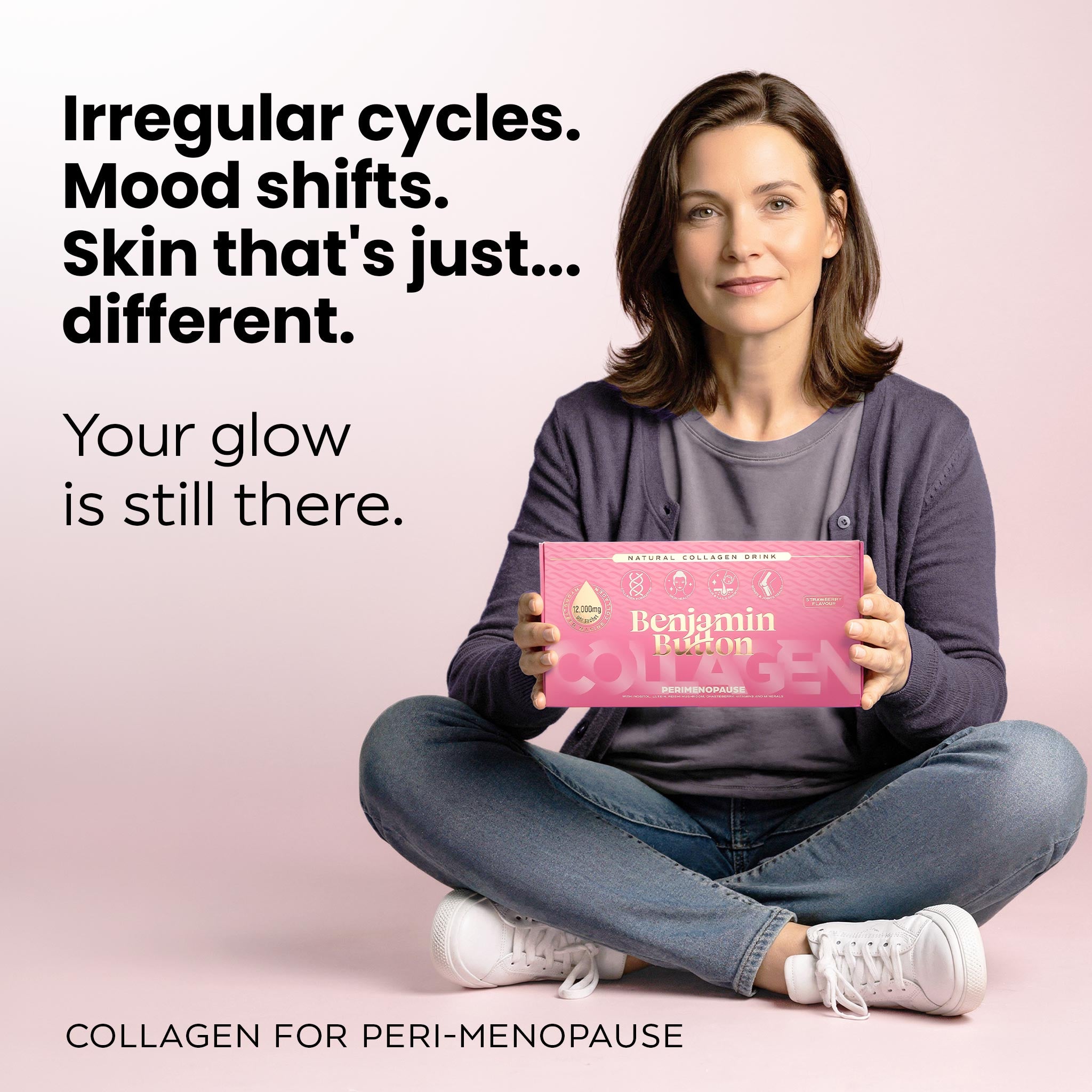 Sachets de colágeno para perimenopausia sabor fresa – paquete de 14 (suministro para 2 semanas) – 12,000 mg de colágeno marino con sauzgatillo, vitaminas y ácido hialurónico