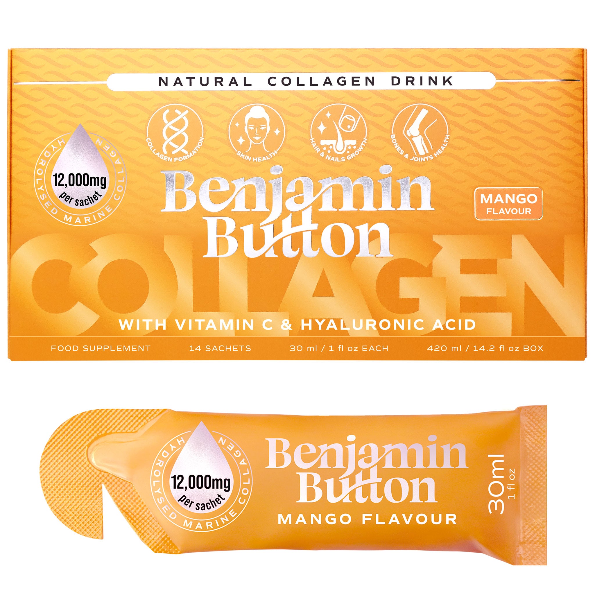 14x Sachets Líquidos de Colágeno Marino de Mango 12,000mg