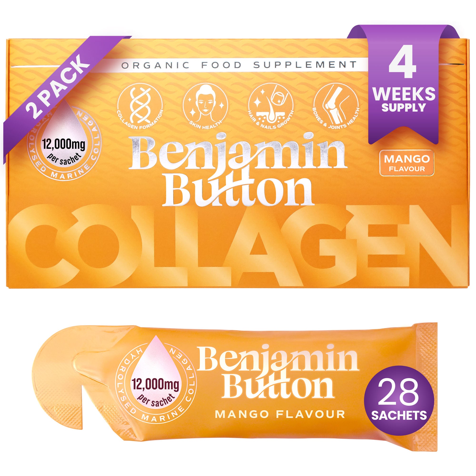 28x Sachets Líquidos de Colágeno Marino de Mango 12,000mg