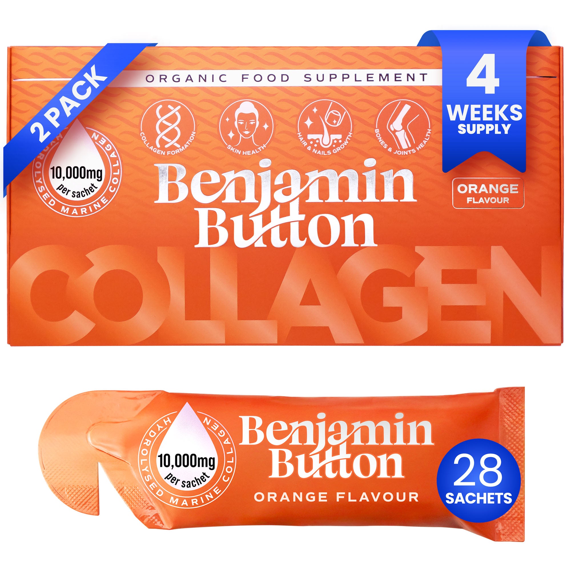 28x Orange 10,000mg Marine Collagen Liquid Sachets