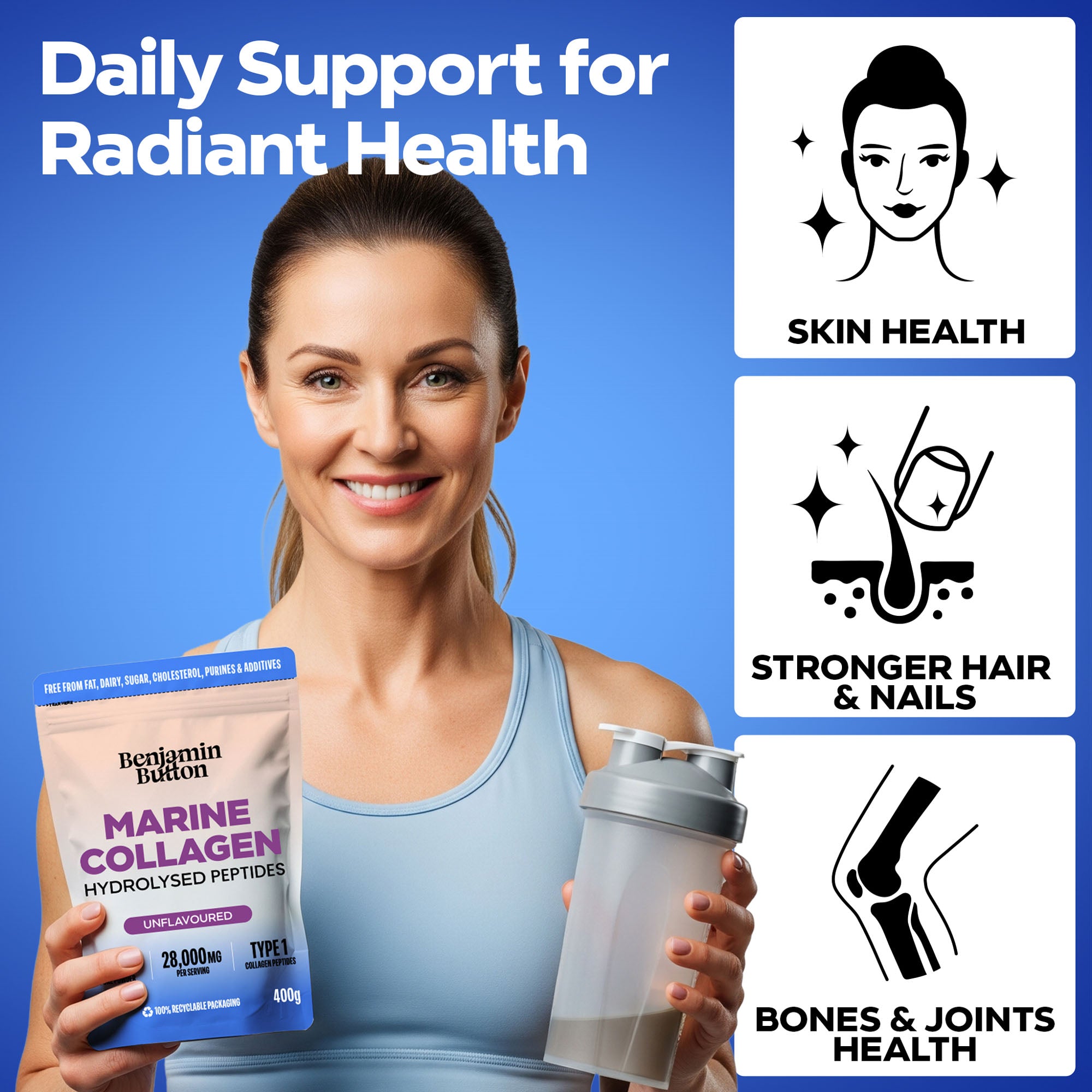 Marine Collagen Powder – 93% Protein, Wild-Caught, 400g Unflavoured | Benjamin Button