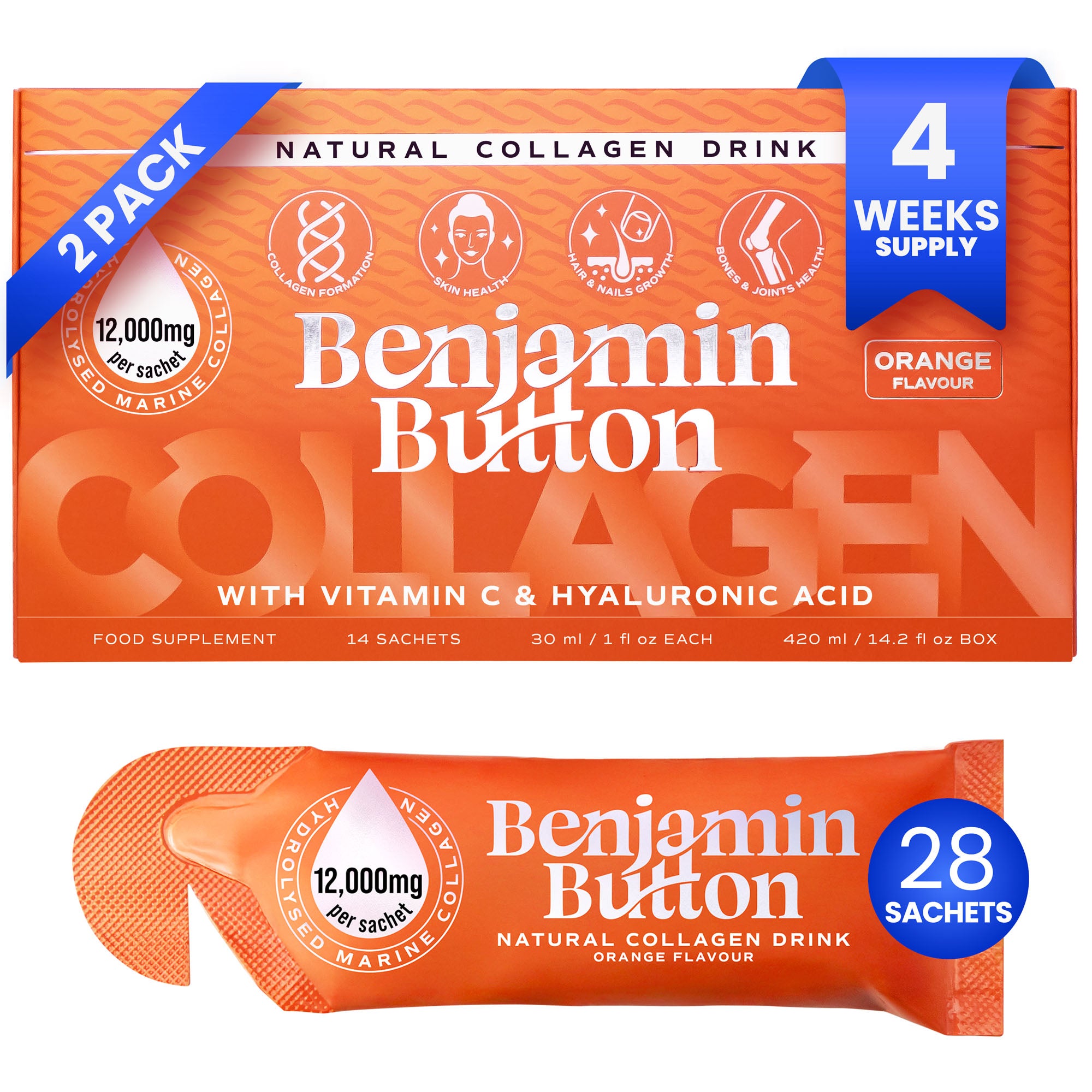 28x Sachets Líquidos de Colágeno Marino Naranja 12,000mg