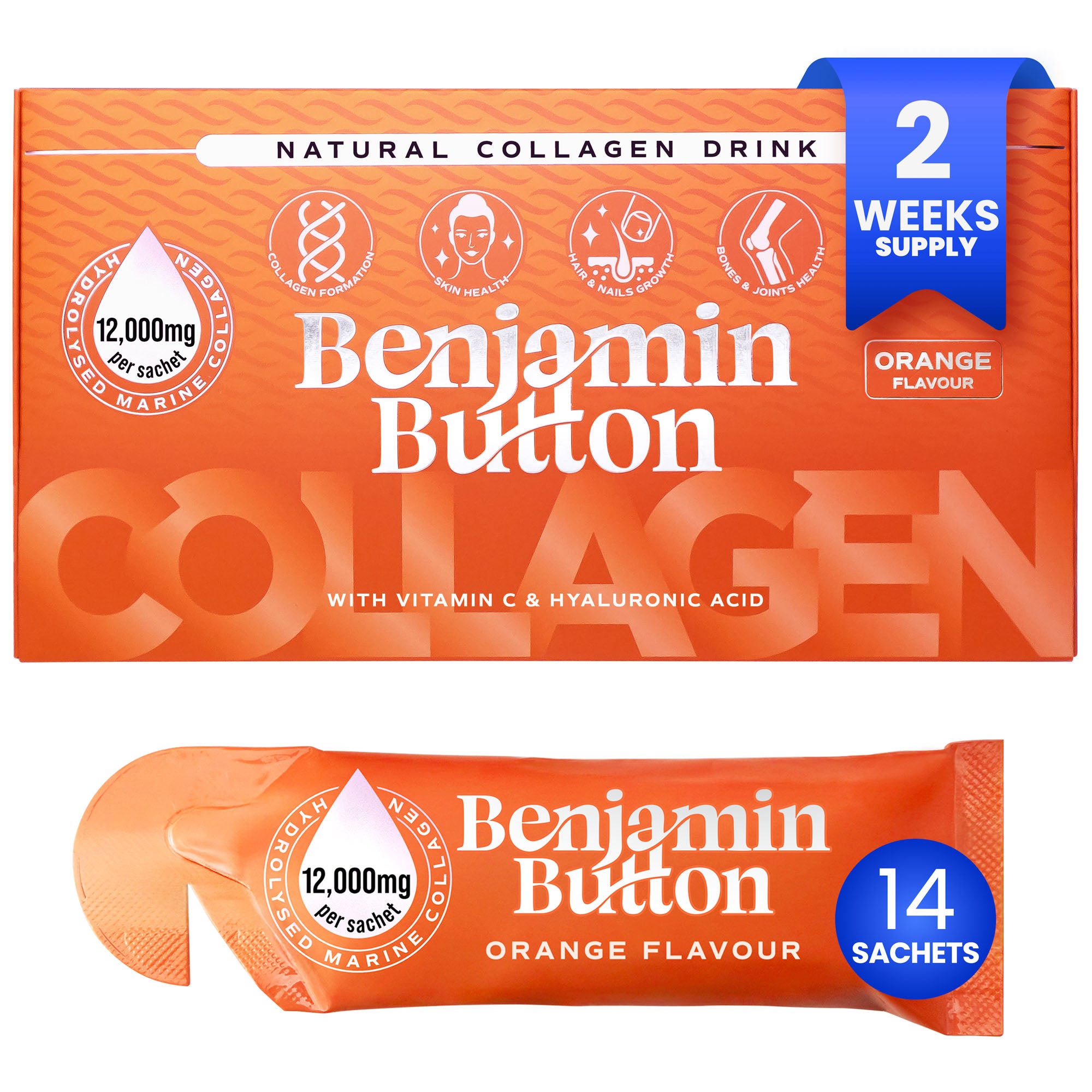14x Orange 12,000mg Marine Collagen Liquid Sachets